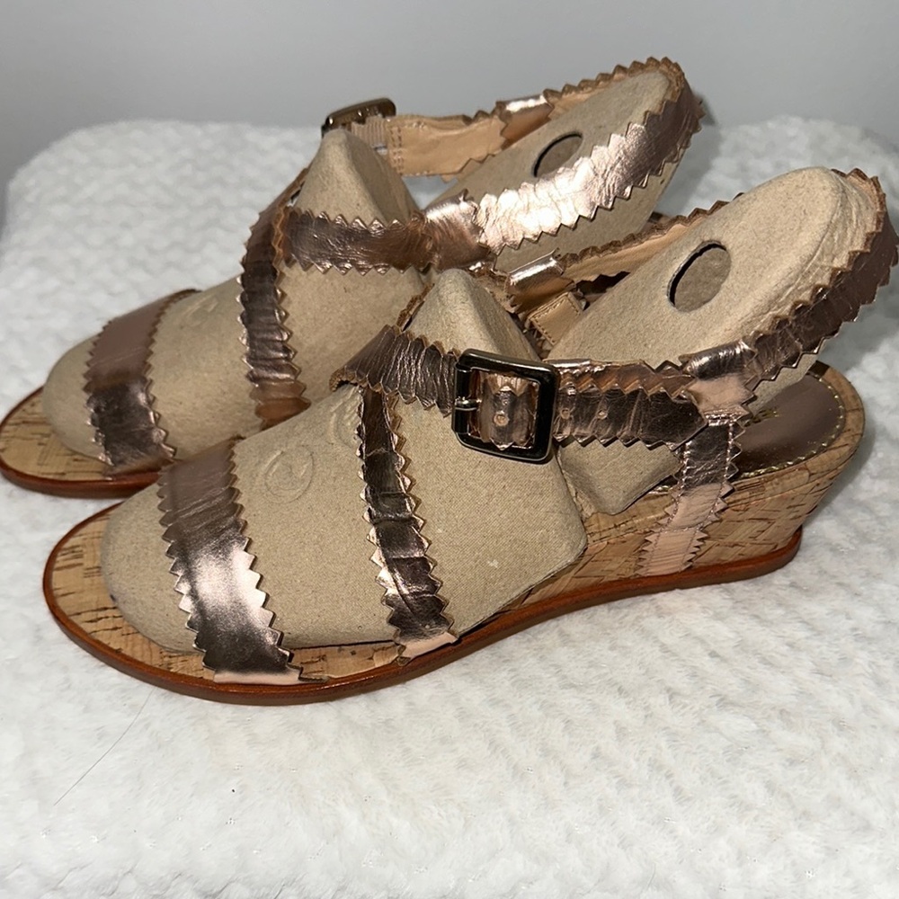 Rebecca Taylor Metallic Cork Wedge Sandals 7.5